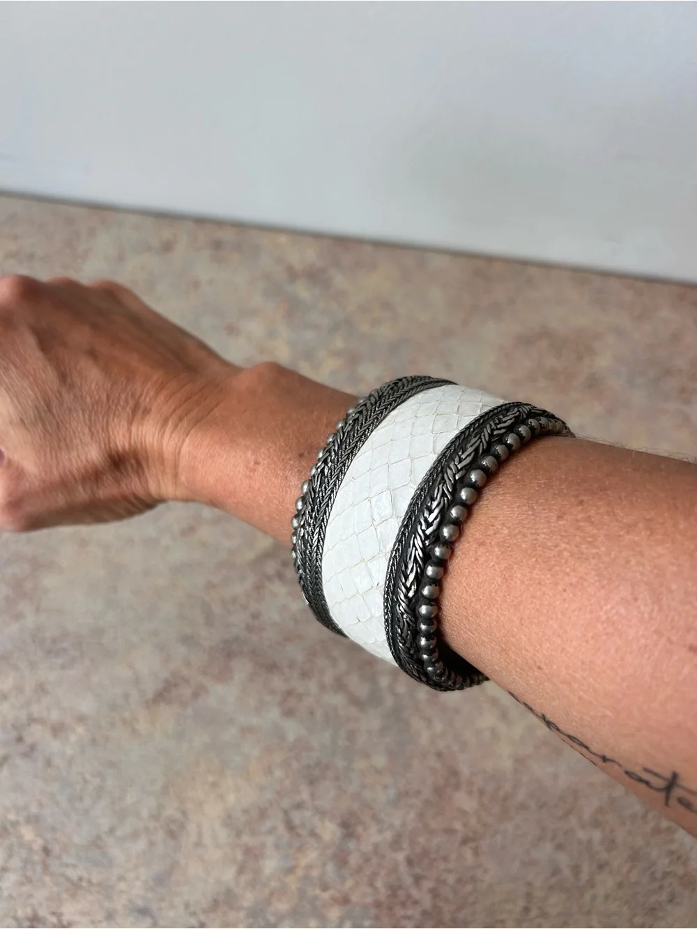 Vintage Sterling Silver Boho Style Bangle Bracelet 1.75” wide/2.5” diameter